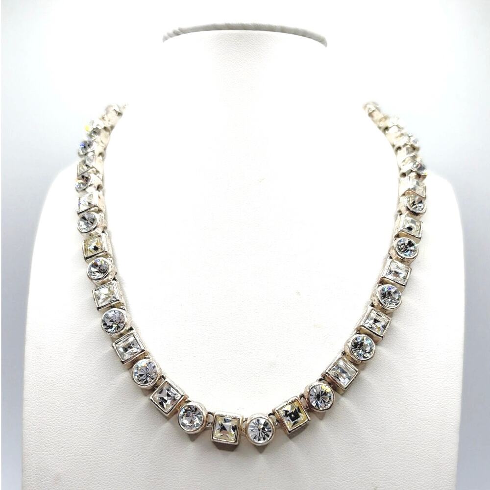 Monet Vintage Rivière Rhinestones Silver Tone Necklace 17”